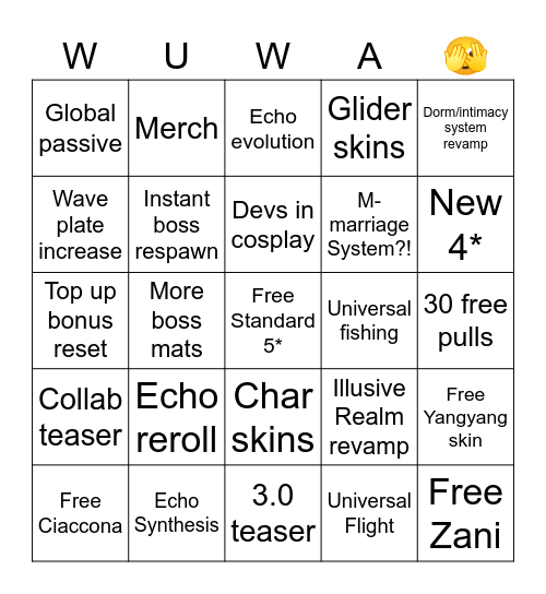 Wuwa Stream Bingo Card
