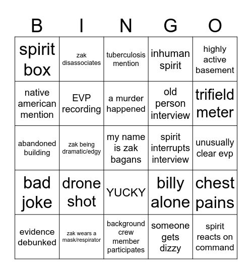 MY ghost adventures bingo Card