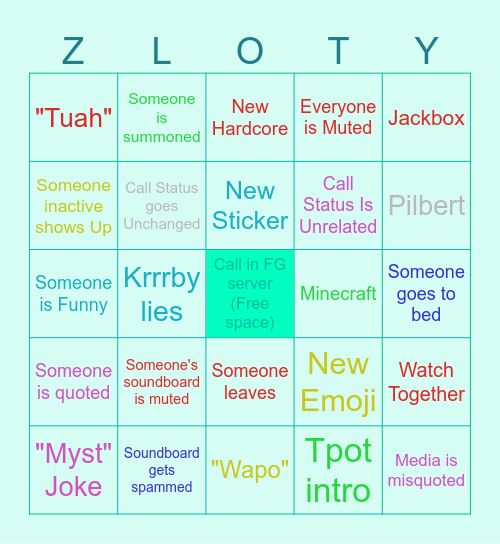 Funny Game Server Bingo Card