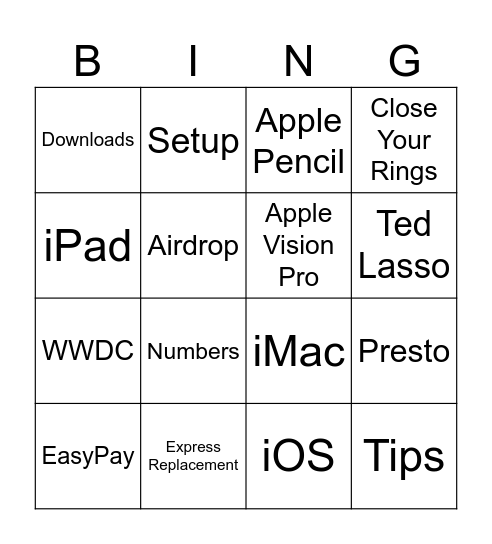 Apple Bingo Card