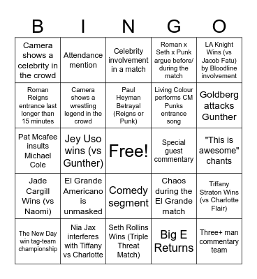 WRESTLEMANIA 41 - NIGHT 1 Bingo Card
