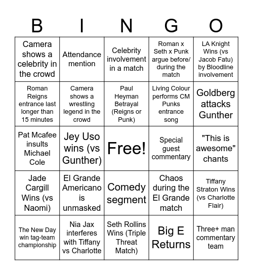 WRESTLEMANIA 41 - NIGHT 1 Bingo Card