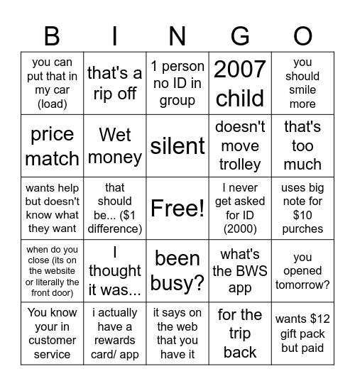 BWS Menai Bingo Card