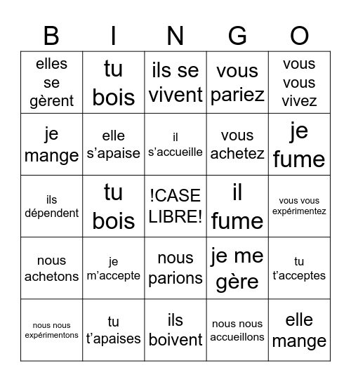 CONJUGAISON ÉMOTIONS Bingo Card