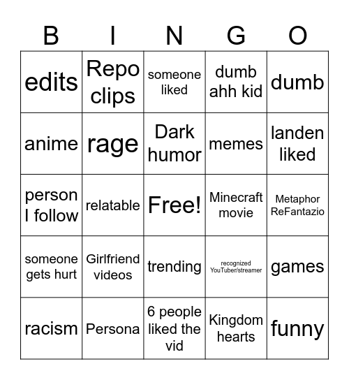Reel Bingo Card