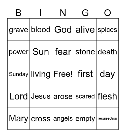 Easter Bingo - cross out as you listen to the sermon Bingo Card