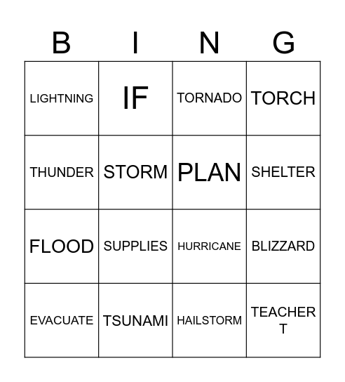Extreme weather Bingo Card