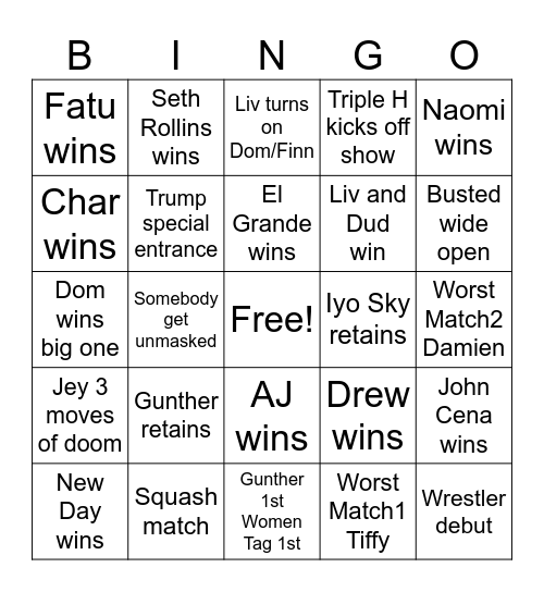 Wrestlemania Bingo Card