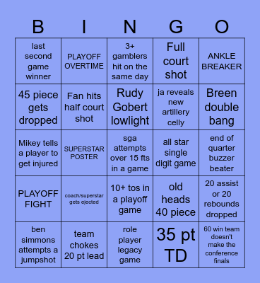 CRACKSTREAMS PLAYOFFS Bingo Card
