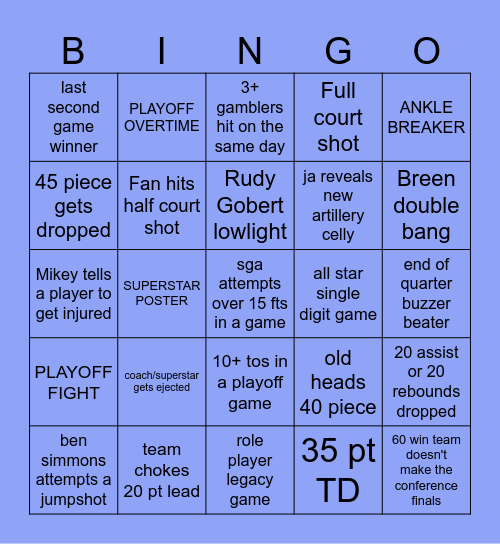 CRACKSTREAMS PLAYOFFS Bingo Card