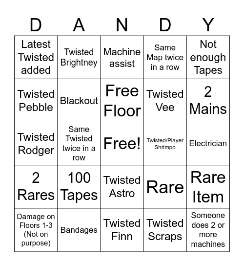 Dandy's World Bingo Card