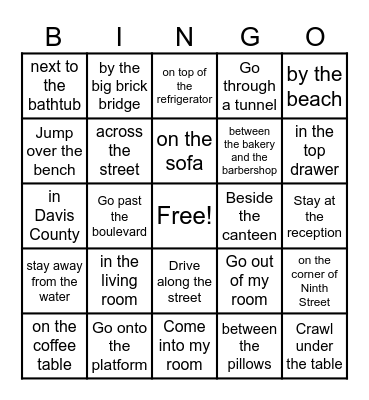 PREPOSITION  BINGO DAY Bingo Card