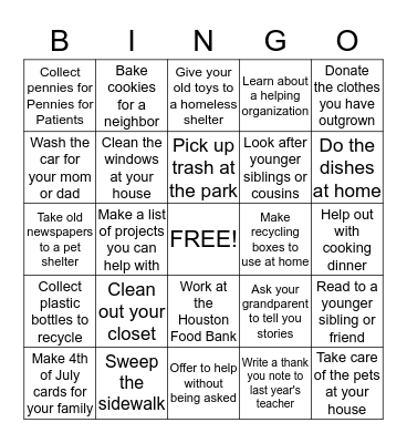 SUMMER SERVICE BINGO Card