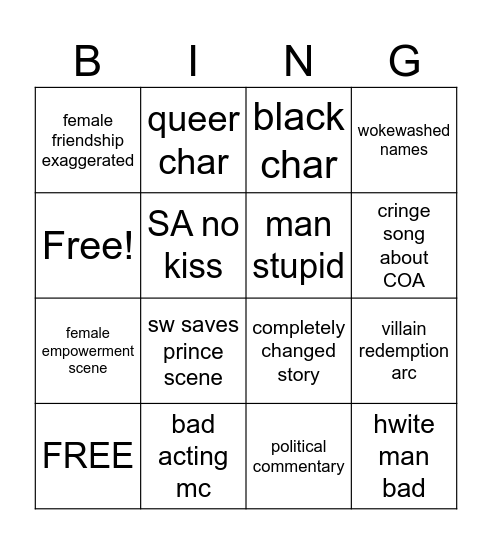 snow hwite Bingo Card