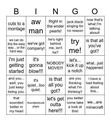 Minecraft Movie Bingo Card