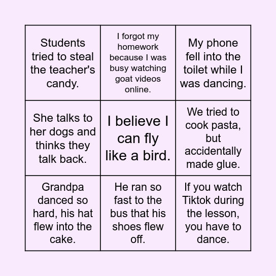 Paraphrasing Patterns Bingo Card