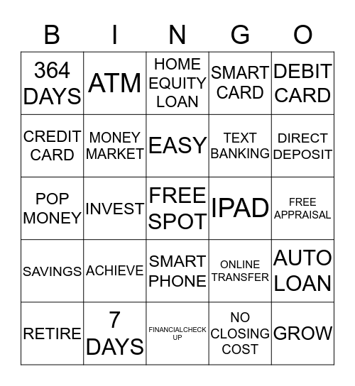 WIN PRIZE @ PNC BANK Bingo Card