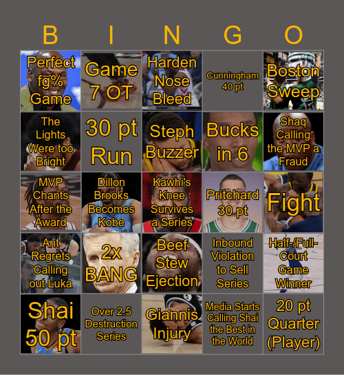 NBA PLAYOFFS Bingo Card