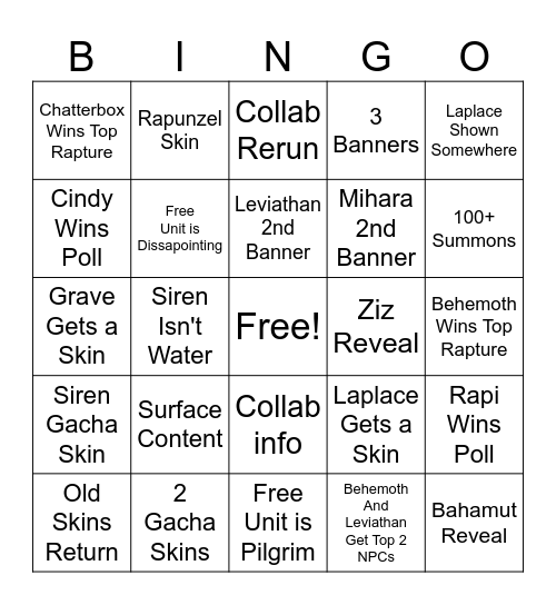 Nikke 2.5 Bingo Card
