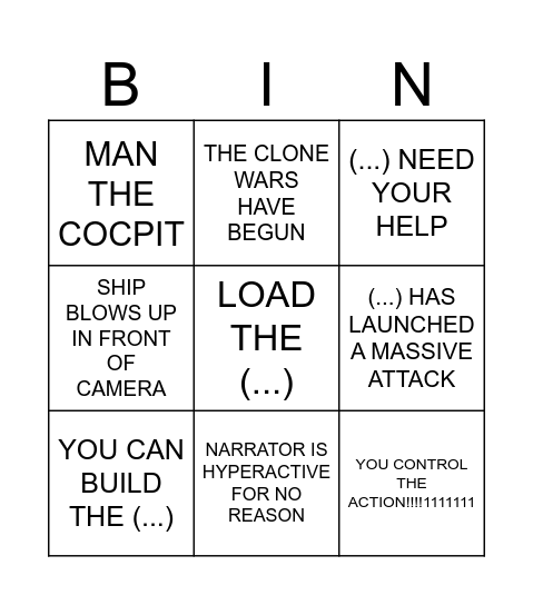 Lego Star Wars commercial bingo Card