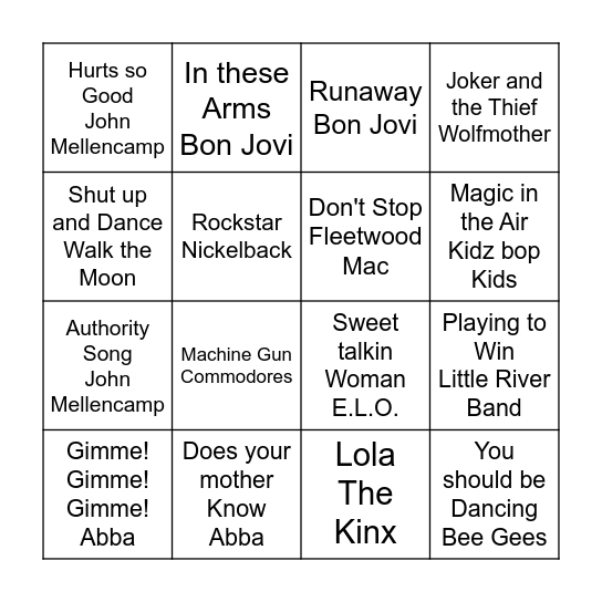BANDS Bingo Card