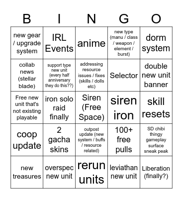 Nikke 2.5 Anniversary (skyjlv edition) Bingo Card