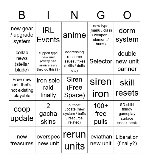 Nikke 2.5 Anniversary (skyjlv edition) Bingo Card