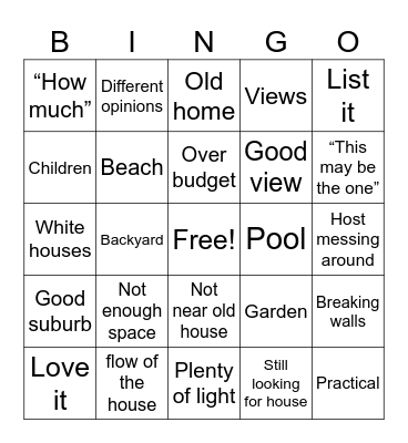 Love it or list it Bingo Card