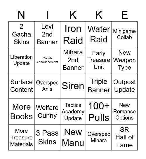 NIKKE 2.5 Bingo Card