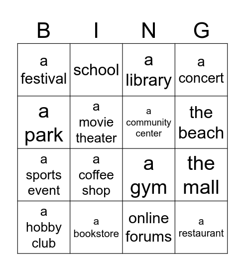 Creating Connections Bingo Card