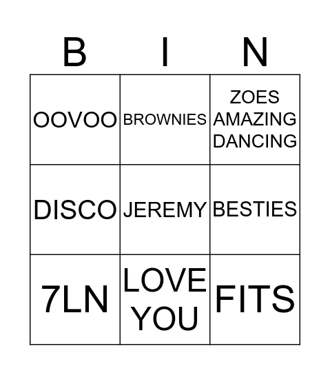 BESTFRIENDS Bingo Card