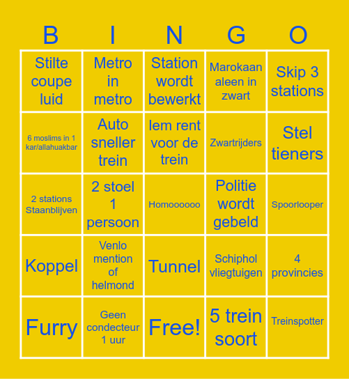 Trein Bingo Card