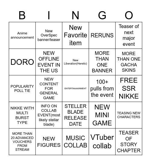 NIKKER ANNIVERSARY 2.5 Bingo Card