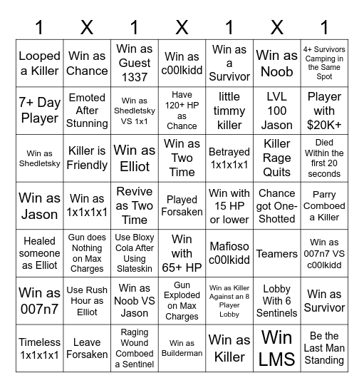 Roblox Forsaken Bingo!! Bingo Card
