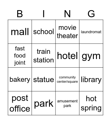 Neighborhood Bingo Card