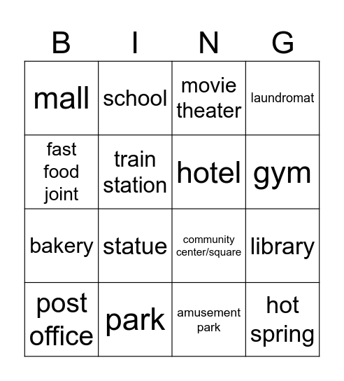 Neighborhood Bingo Card