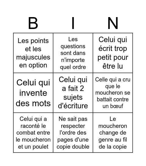 Brevet blanc Bingo Card
