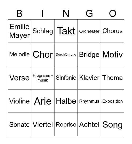 Musik Bingo Card