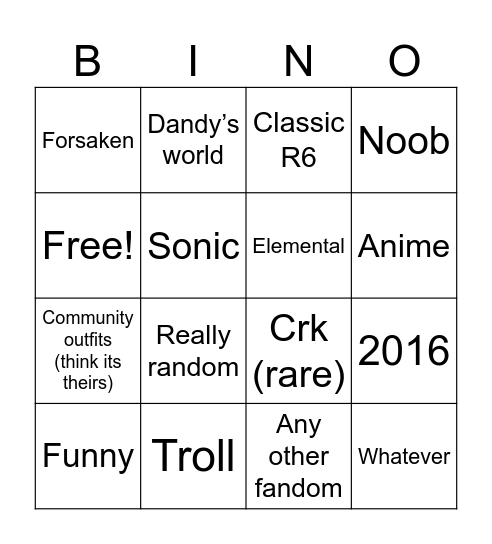 Catalog avatar creator avatars Bingo Card