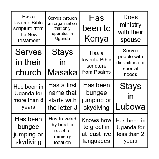 1 Bingo Card