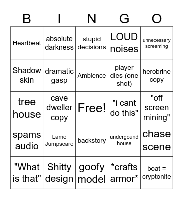 Minecraft horror Bingo Card