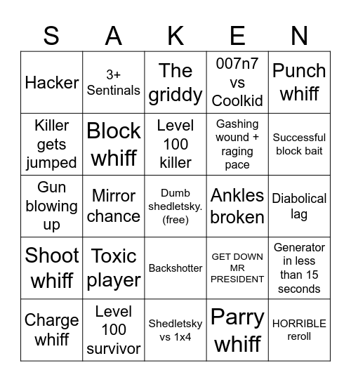 Forsaken bingo Card