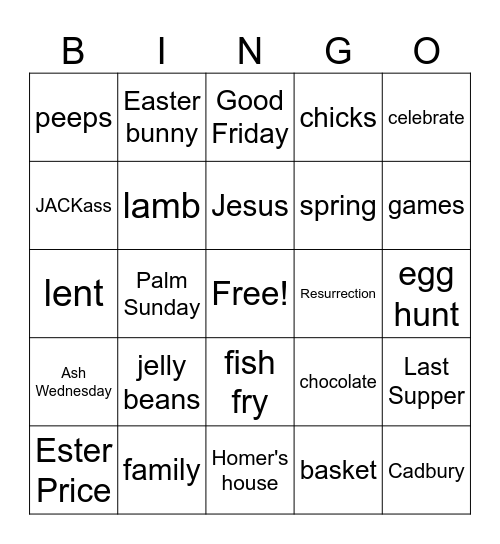Forced Family Easter Fun Bingo Card