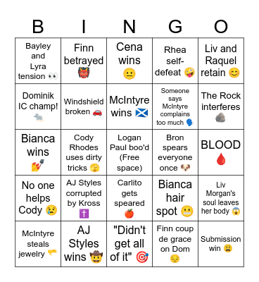 Wrestlemania 41 Night #2 Bingo Card
