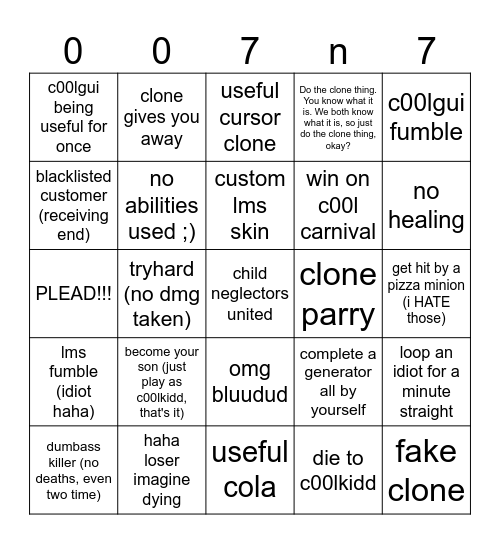 lalala forsaken TRASH Bingo Card