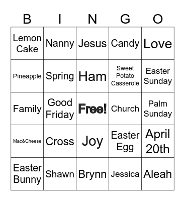 Easter Bingo Card
