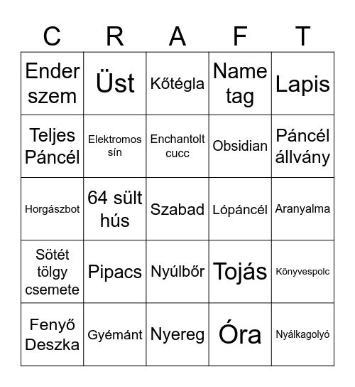 Minecraft Bingo Card