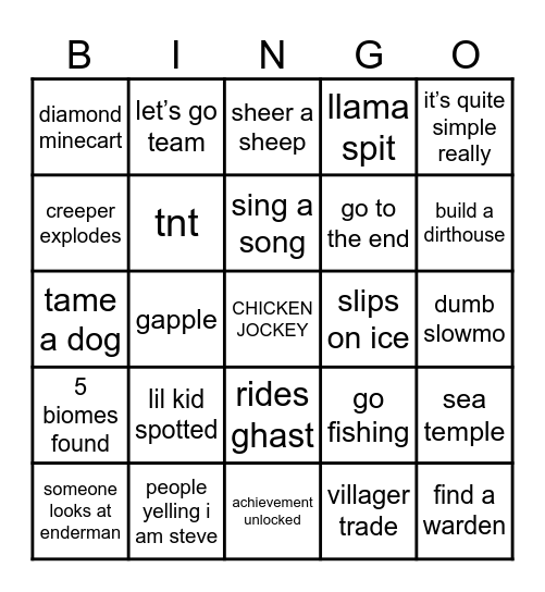 Chicken Jockey Bingo Card