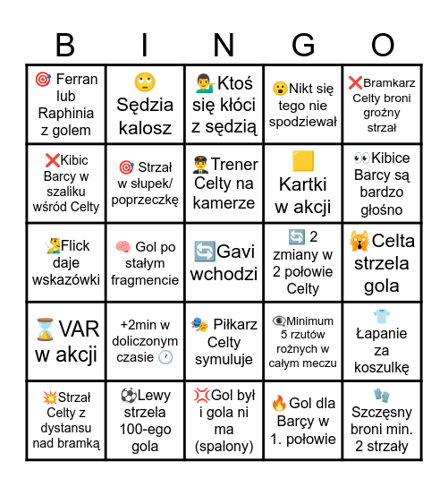 FC Barcelona vs Celta Bingo Card