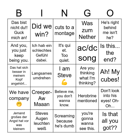 Minecraft Film Bingo Card